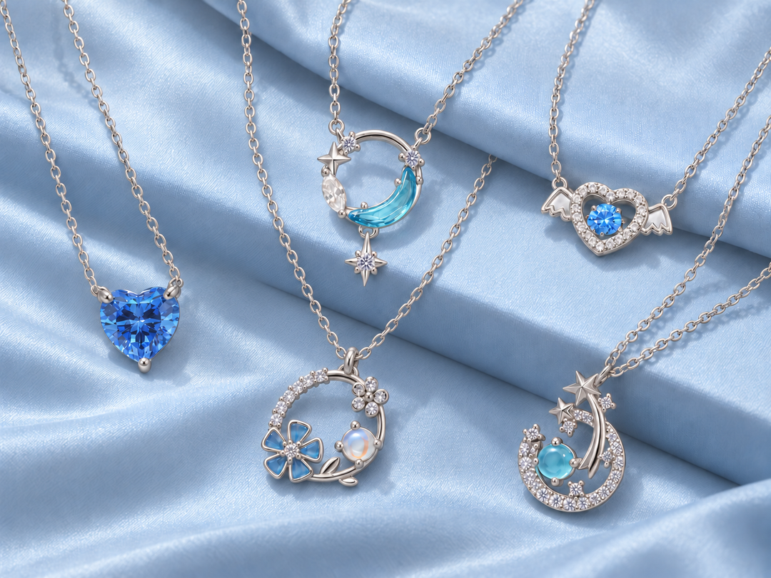 Lima kalung perak sterling 925 DAVINA dengan aksen biru untuk pecinta warna biru