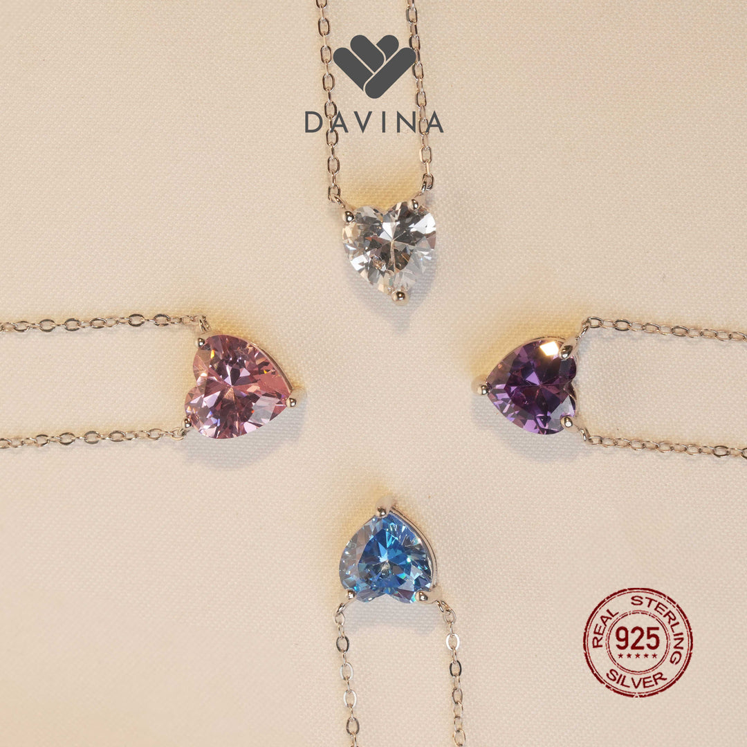 Kalung perak sterling silver dengan liontin hati warna-warni