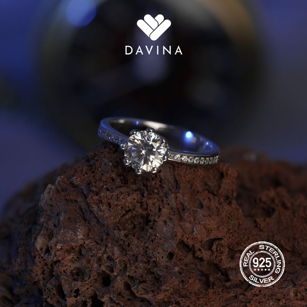 Cincin Solitaire Perak Sterling Silver S925 dengan Permata Zirconia