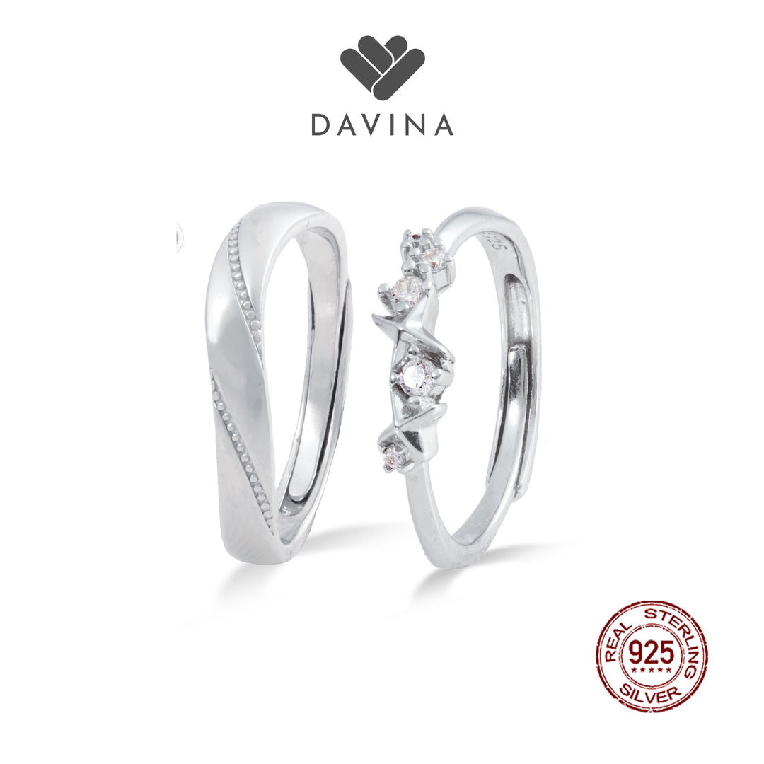 Cincin couple perhiasan silver DAVINA Andrew Alica elegan dengan desain modern untuk pasangan romantis