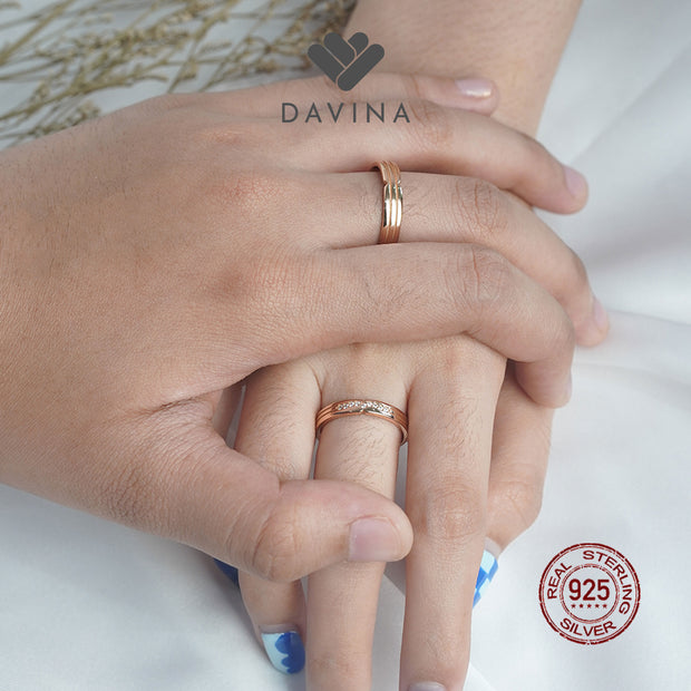 DAVINA Couple Aideen Aliyah Rings Rose Gold Color Sterling Silver 925