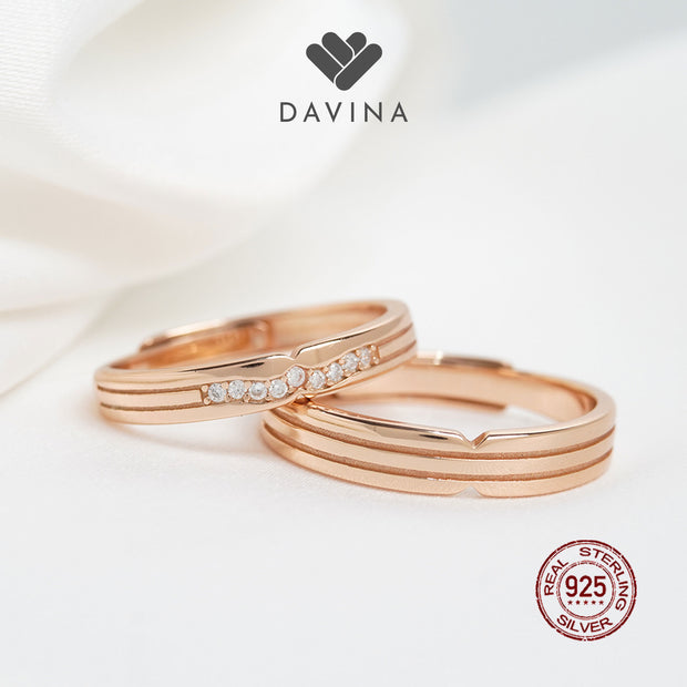 DAVINA Couple Aideen Aliyah Rings Rose Gold Color Sterling Silver 925