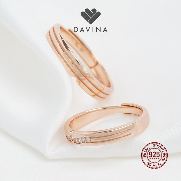 DAVINA Couple Aideen Aliyah Rings Rose Gold Color Sterling Silver 925