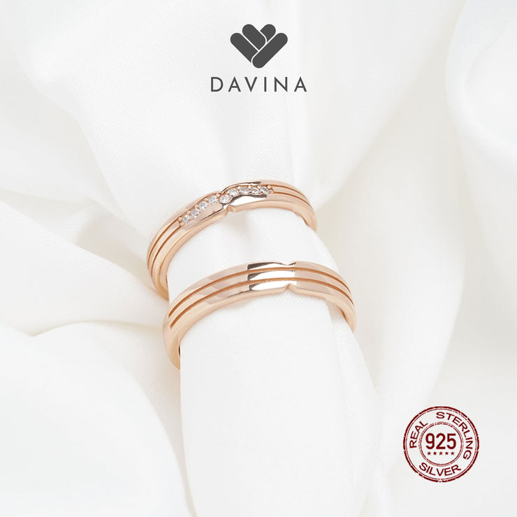 DAVINA Couple Aideen Aliyah Rings Rose Gold Color Sterling Silver 925