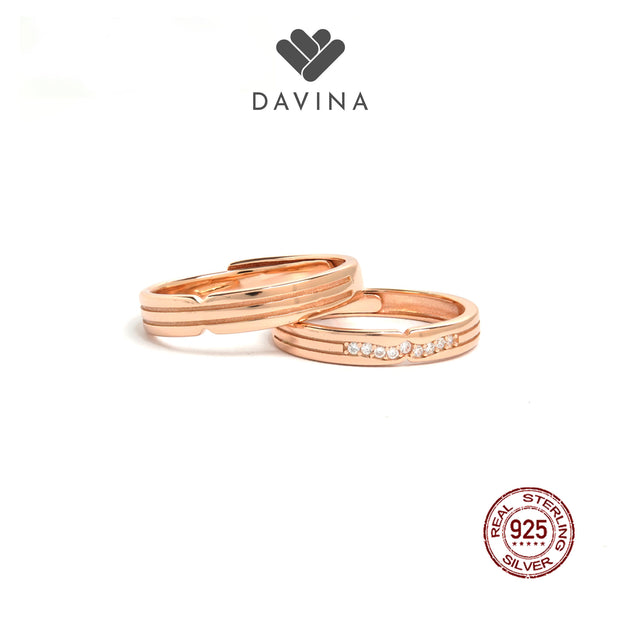 DAVINA Couple Aideen Aliyah Rings Rose Gold Color Sterling Silver 925