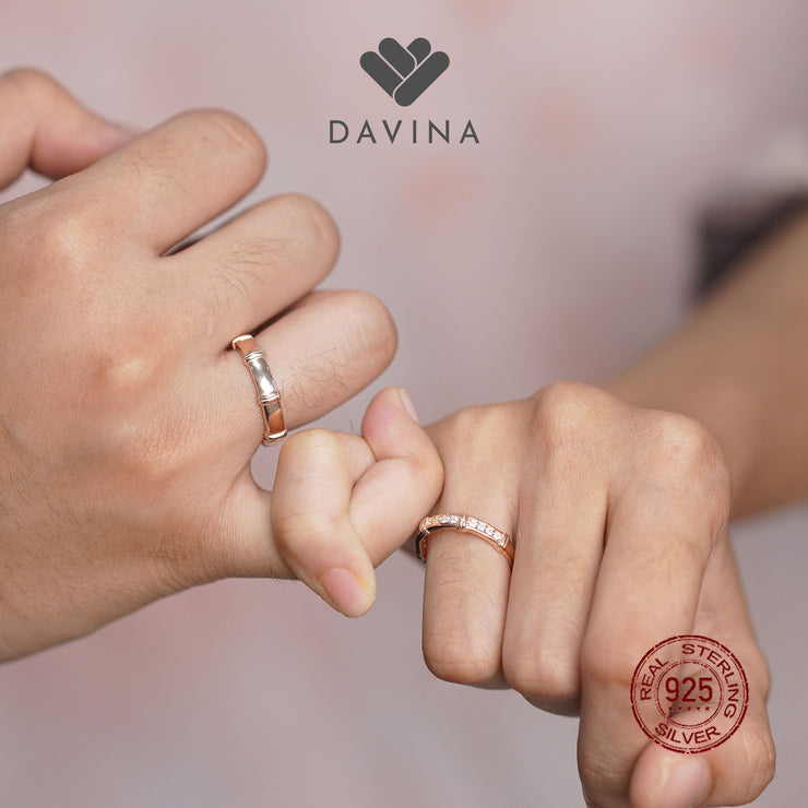 DAVINA Couple Marco Marine Rings Rose Gold Plated Sterling Silver 925