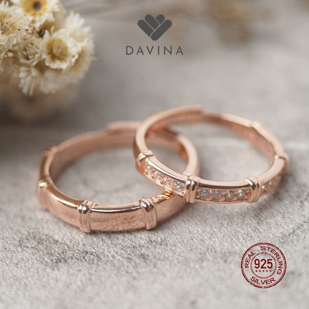 DAVINA Couple Marco Marine Rings Rose Gold Plated Sterling Silver 925