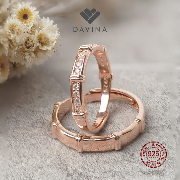 DAVINA Couple Marco Marine Rings Rose Gold Plated Sterling Silver 925