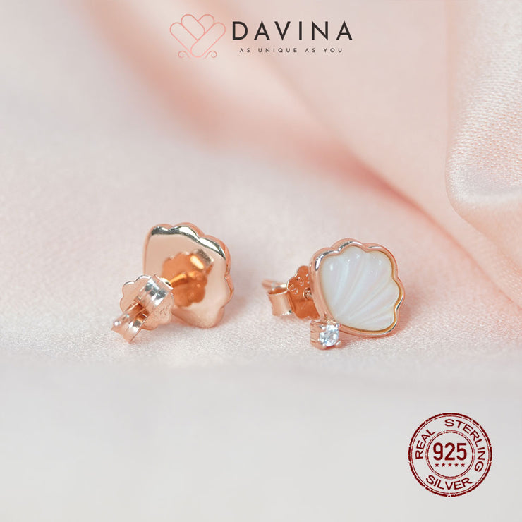 DAVINA Ladies Shell Earrings Rose Gold Color Sterling Silver 925