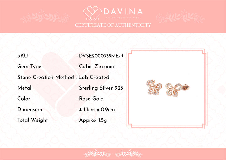 DAVINA Ladies Flappy Earrings Rose Gold Color Sterling Silver 925