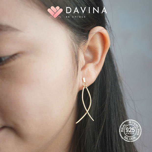 DAVINA Ladies Hanabi Earrings Gold Color Sterling Silver 925