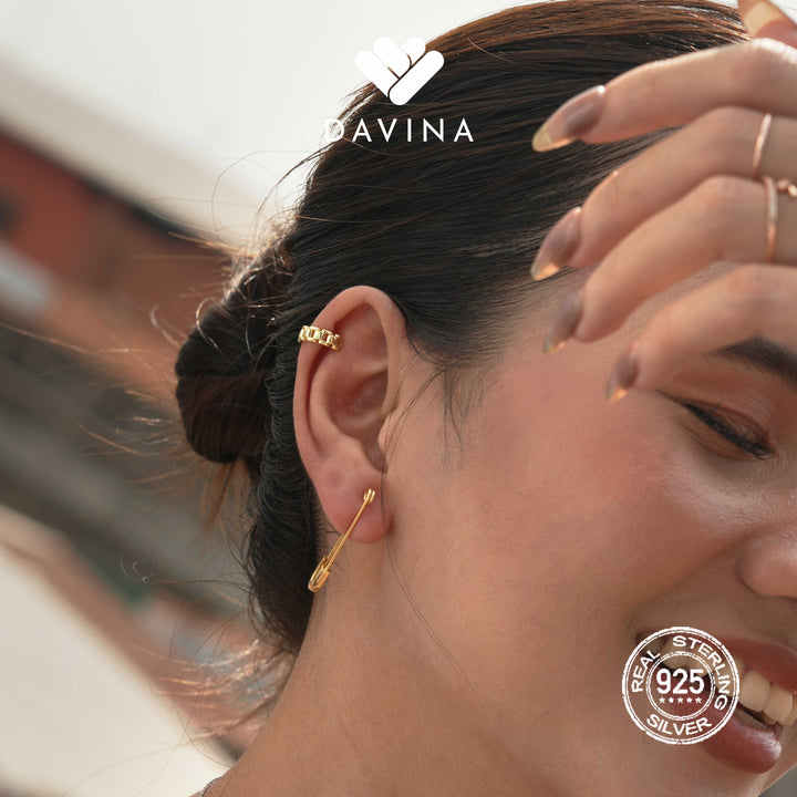 DAVINA Ladies Hobbs Earrings Gold Color Sterling Silver 925
