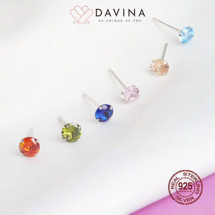 DAVINA Ladies Birthstone Earrings Sterling Silver 925 Medium