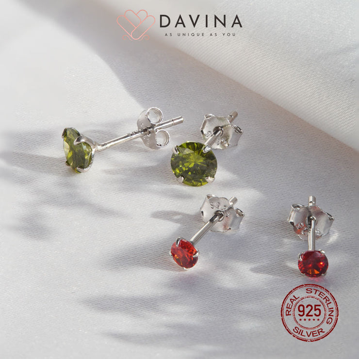 DAVINA Ladies Birthstone Earrings Silver Color S925 Medium