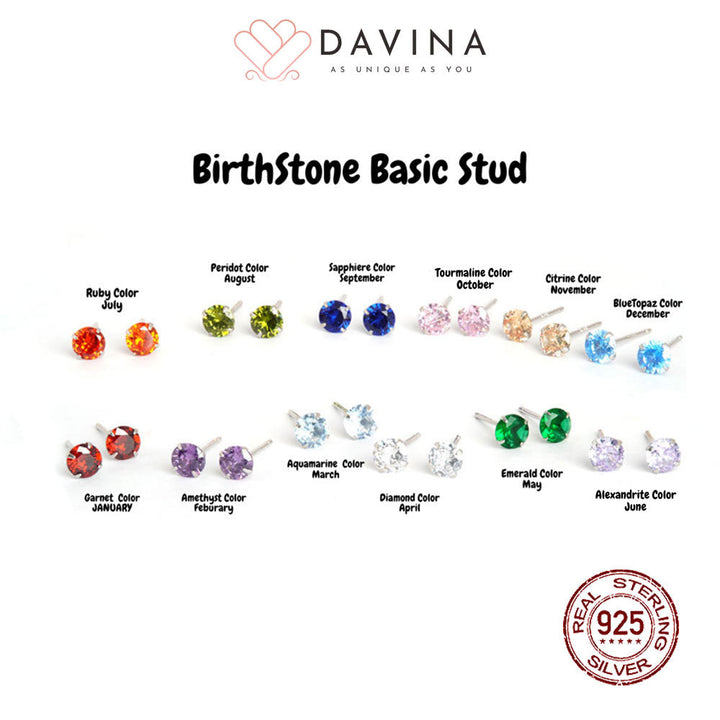 DAVINA Ladies Birthstone Earrings Sterling Silver 925 Medium