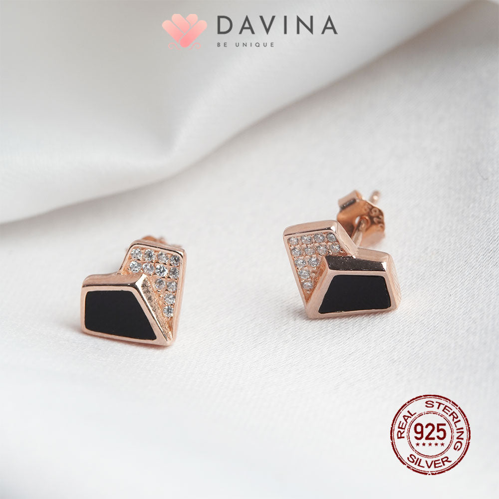 DAVINA Ladies Lovela Black Earrings Rose Gold Color Sterling Silver 925