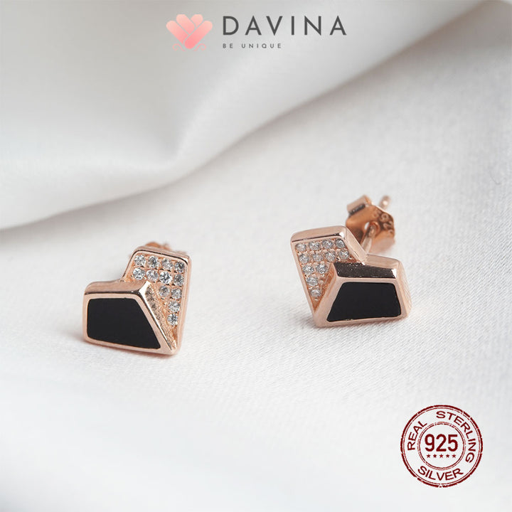 DAVINA Ladies Lovela Black Earrings Rose Gold Color Sterling Silver 925