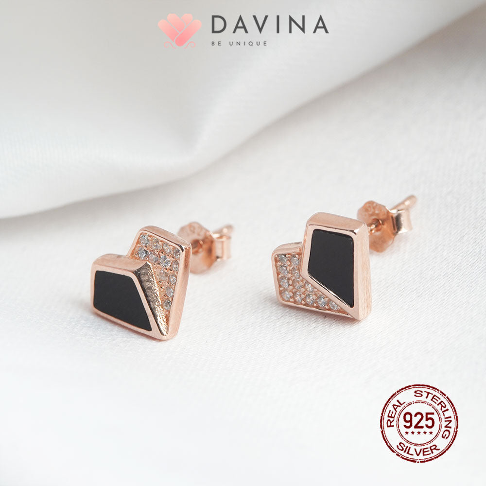 DAVINA Ladies Lovela Black Earrings Rose Gold Color Sterling Silver 925