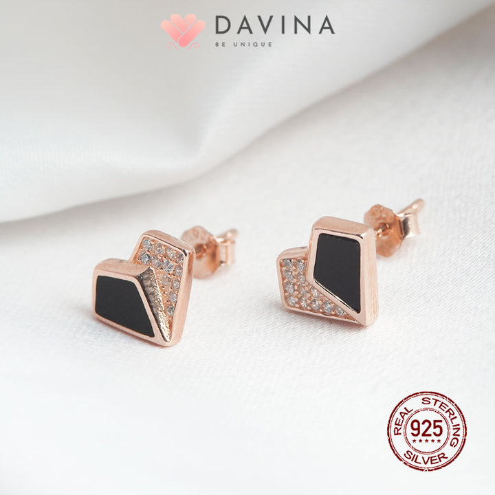 DAVINA Ladies Lovela Black Earrings Rose Gold Color Sterling Silver 925