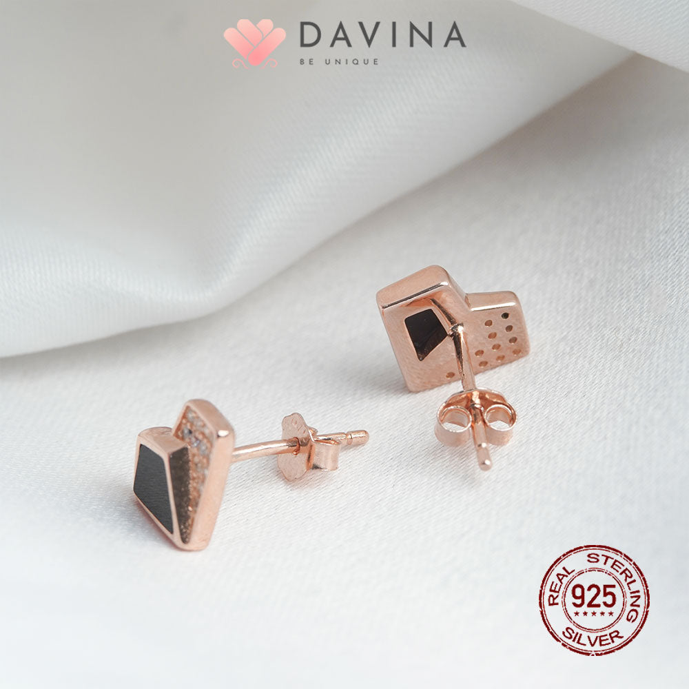 DAVINA Ladies Lovela Black Earrings Rose Gold Color Sterling Silver 925