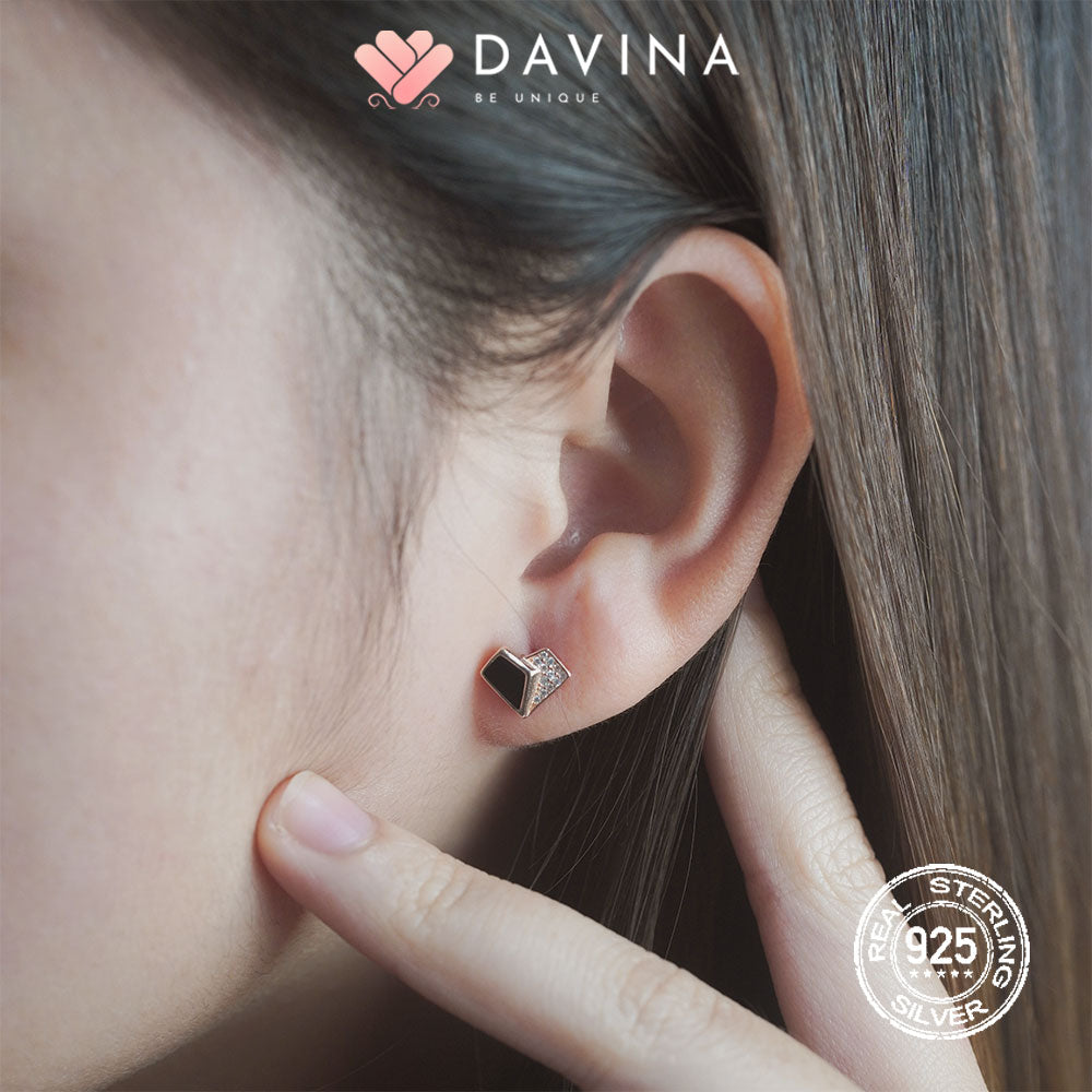 DAVINA Ladies Lovela Black Earrings Rose Gold Color Sterling Silver 925