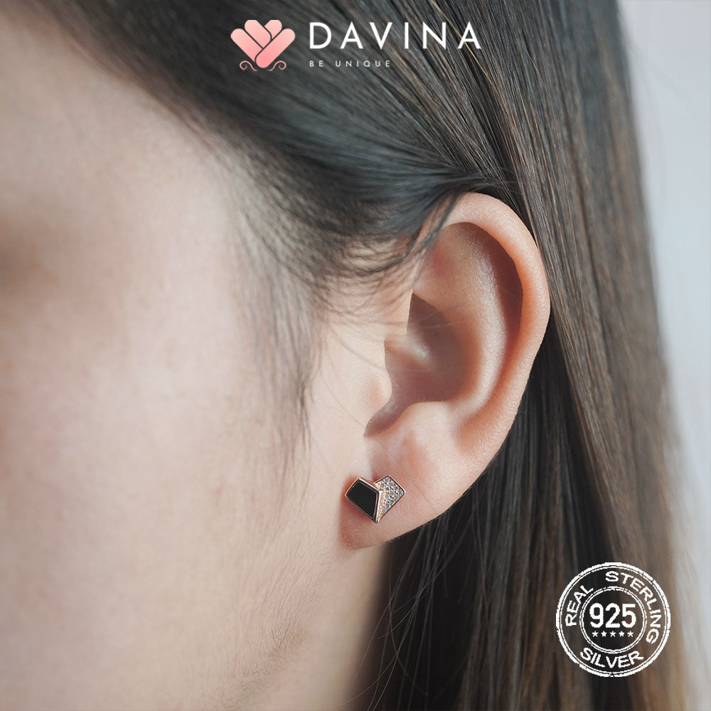 DAVINA Ladies Lovela Black Earrings Rose Gold Color Sterling Silver 925