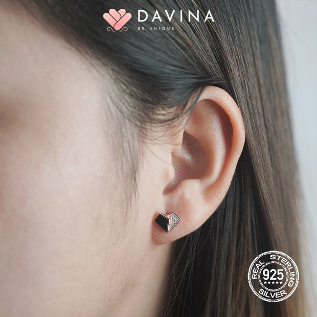 DAVINA Ladies Lovela Black Earrings Rose Gold Color S925