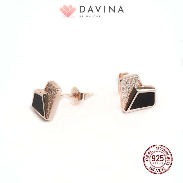 DAVINA Ladies Lovela Black Earrings Rose Gold Color Sterling Silver 925