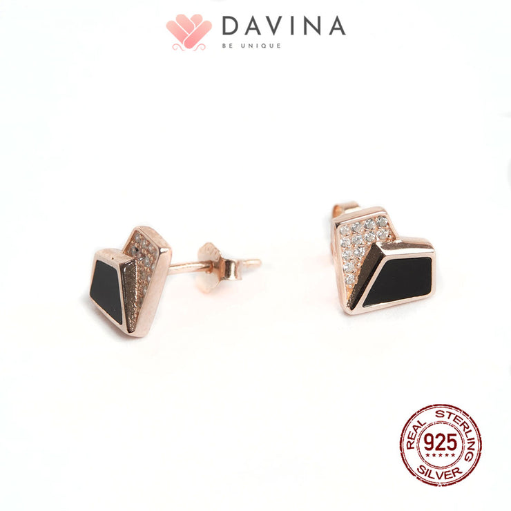 DAVINA Ladies Lovela Black Earrings Rose Gold Color S925