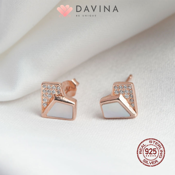 DAVINA Ladies Lovela White Earrings  Rose Gold Color Sterling Silver 925