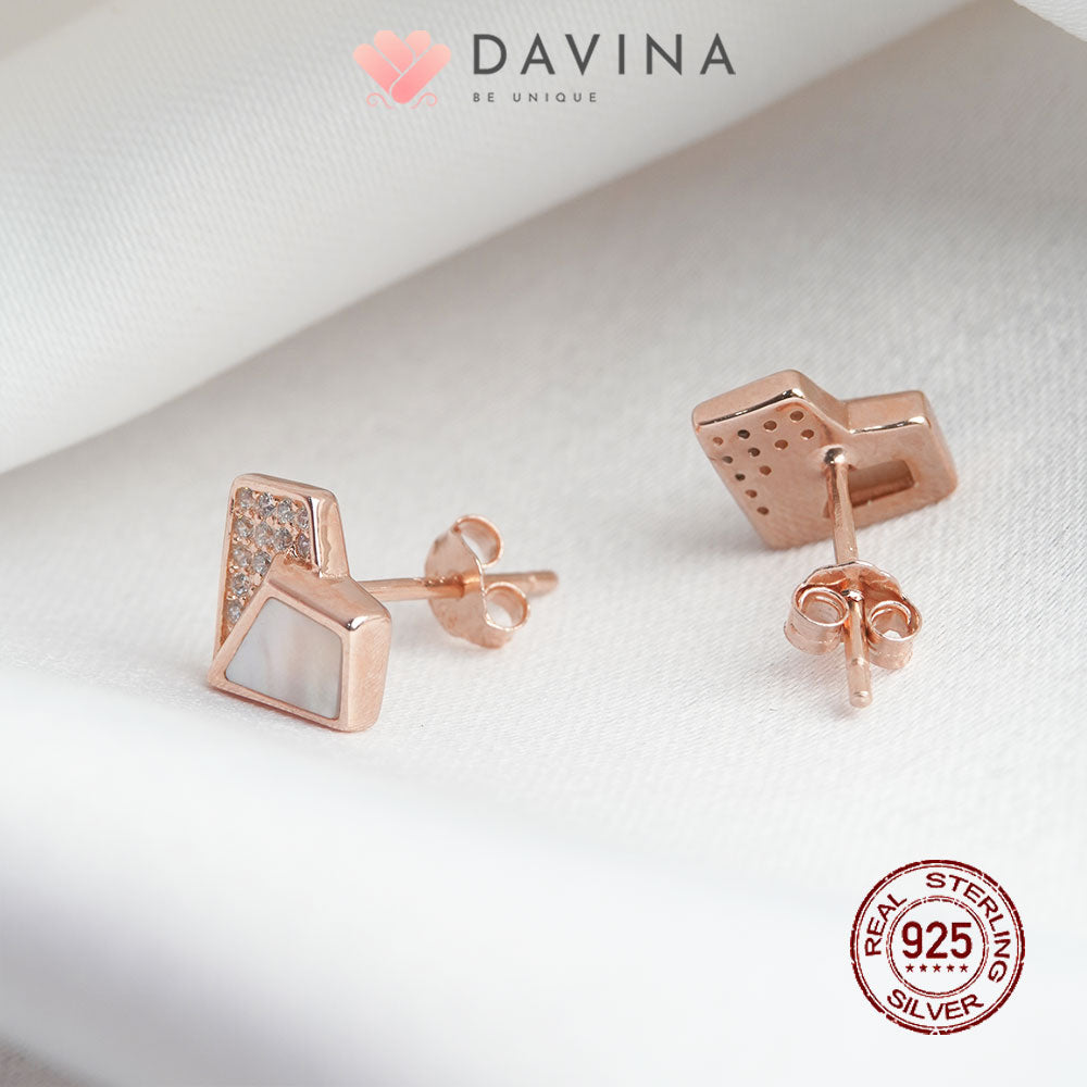 DAVINA Ladies Lovela White Earrings  Rose Gold Color Sterling Silver 925