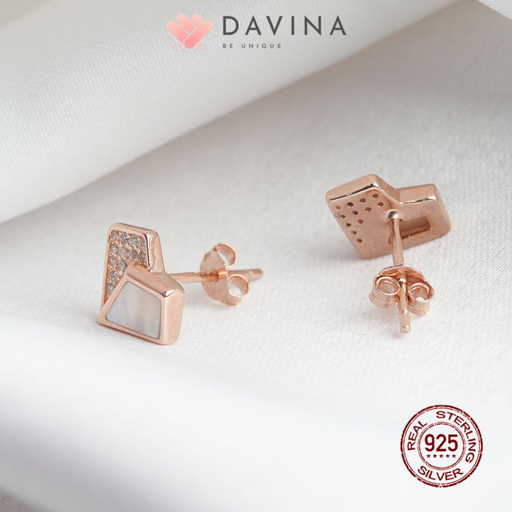 DAVINA Ladies Lovela White Earrings  Rose Gold Color Sterling Silver 925