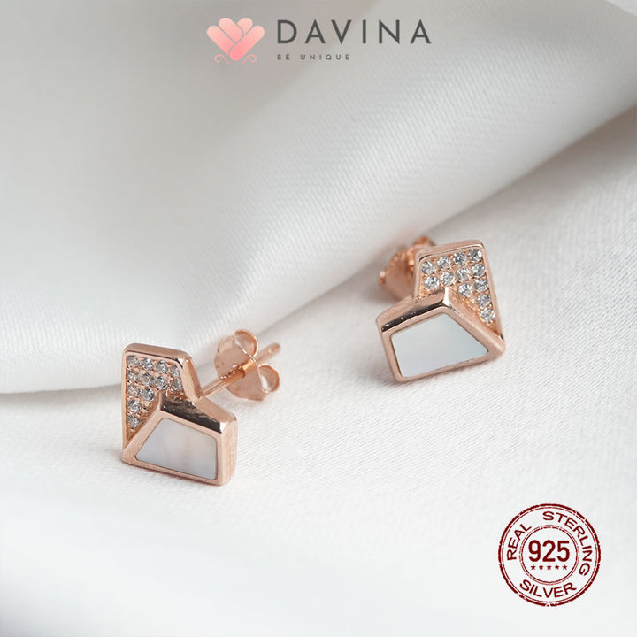 DAVINA Ladies Lovela White Earrings  Rose Gold Color Sterling Silver 925