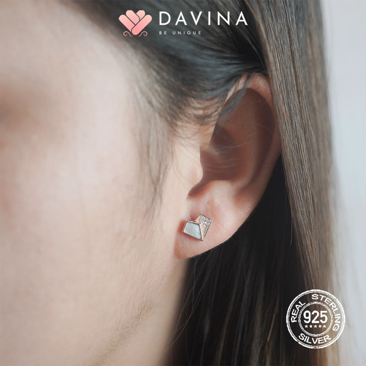 DAVINA Ladies Lovela White Earrings  Rose Gold Color S925