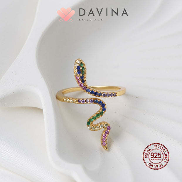 DAVINA Ladies Snackie Ring Gold Color Sterling Silver 925