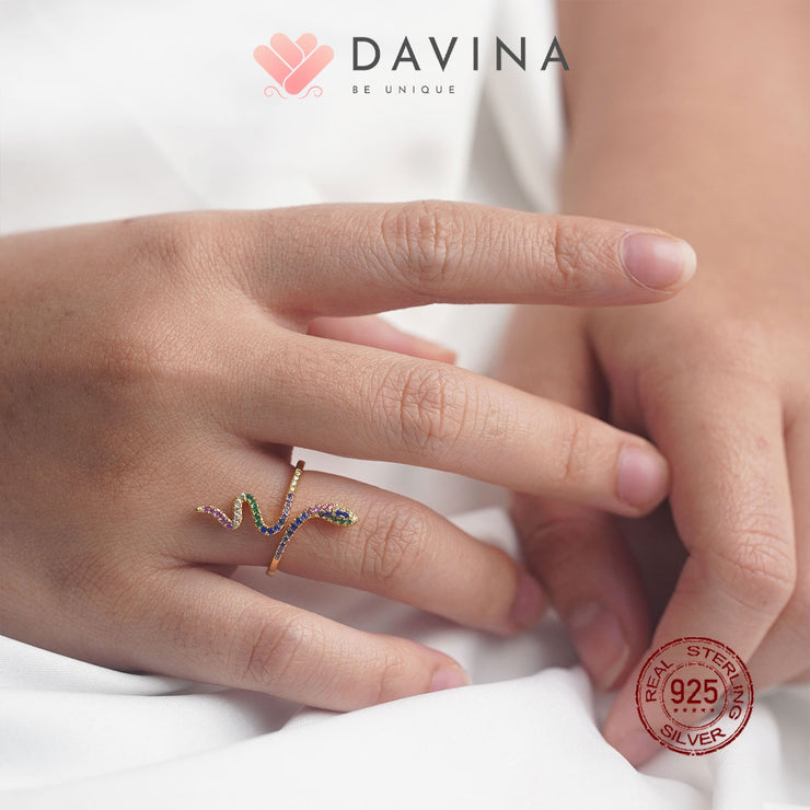 DAVINA Ladies Snackie Ring Gold Color Sterling Silver 925