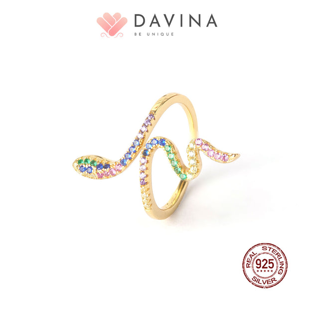 DAVINA Ladies Snackie Ring Gold Color Sterling Silver 925