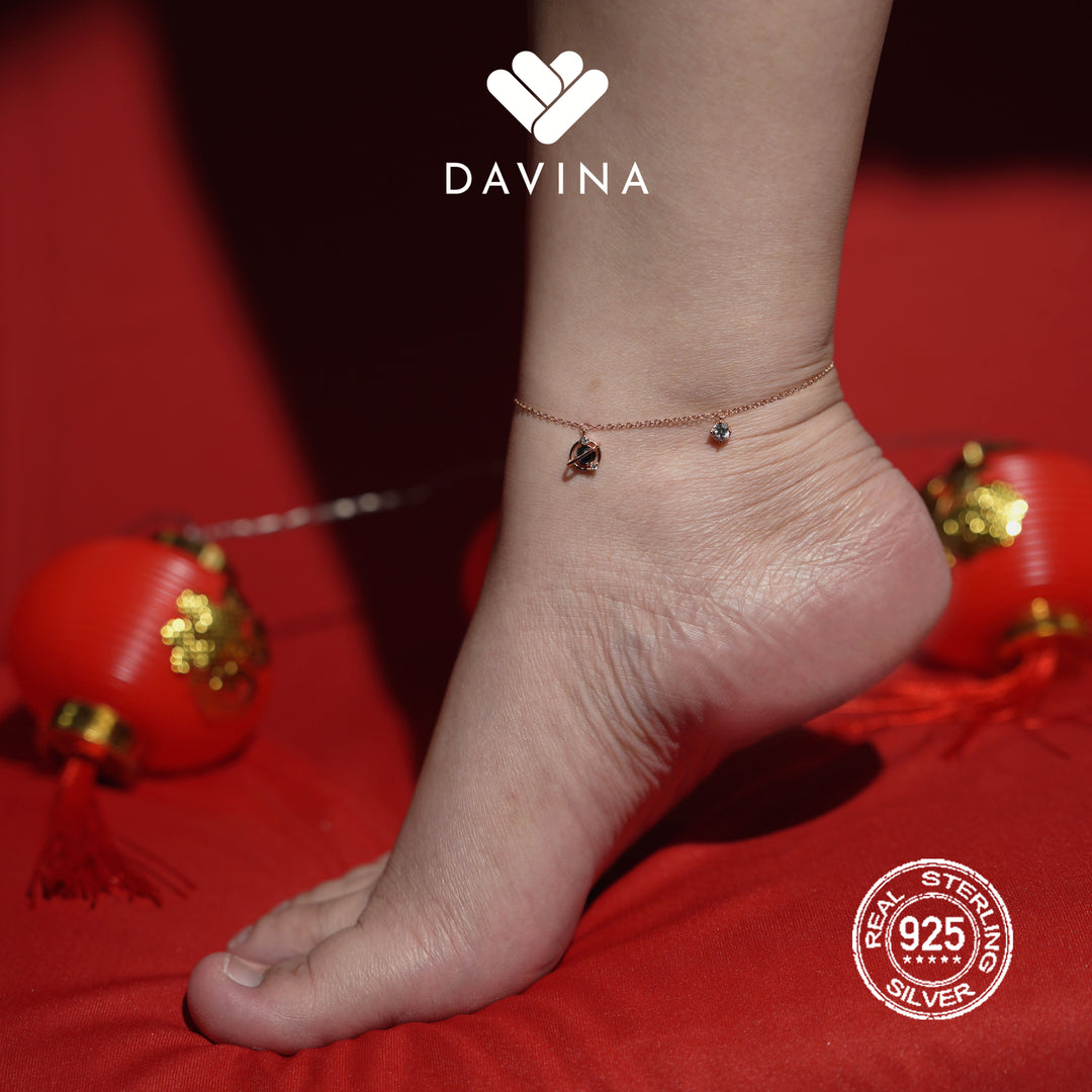 DAVINA Ladies Castore Anklet Rose Gold Sterling Silver 925