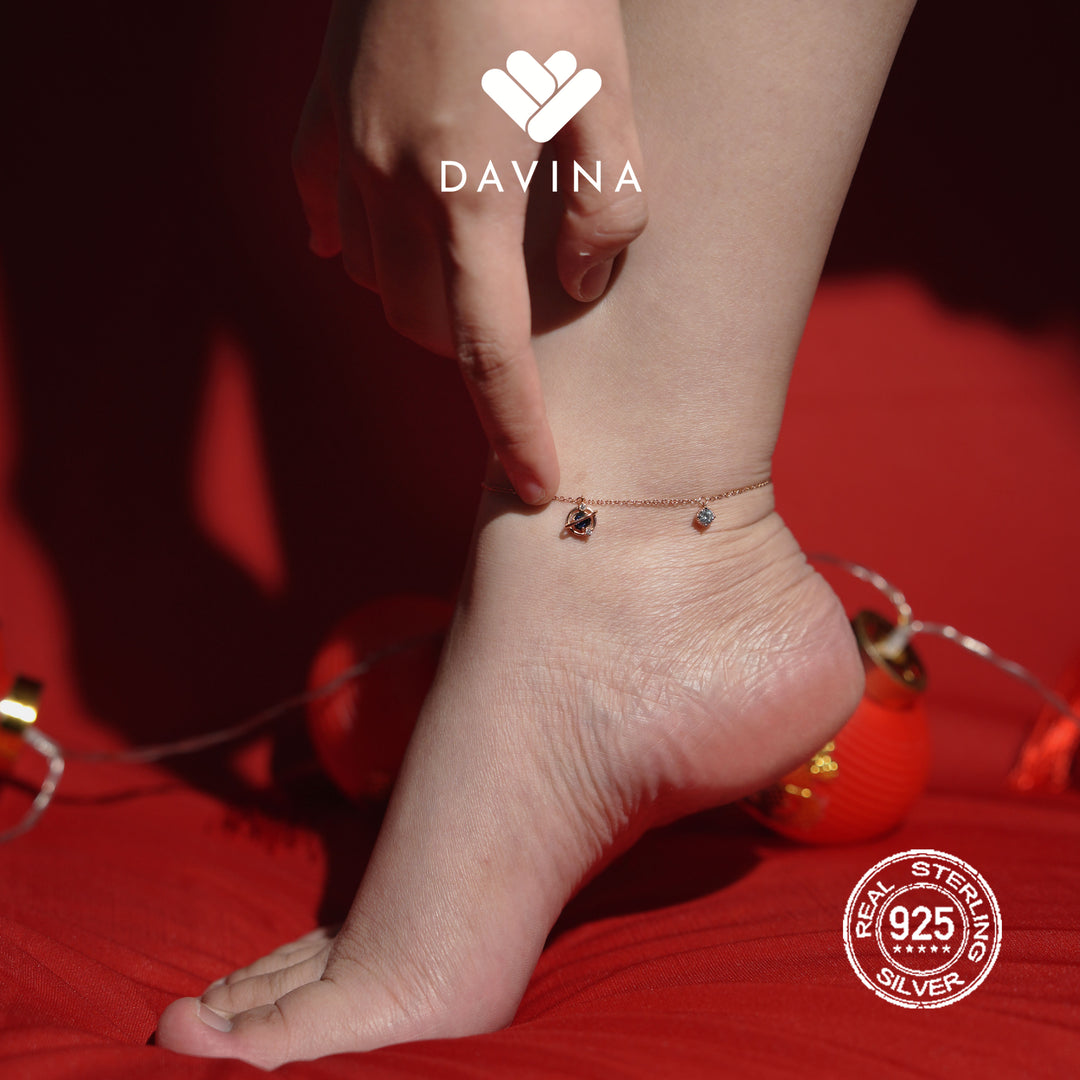 DAVINA Ladies Castore Anklet Rose Gold Sterling Silver 925