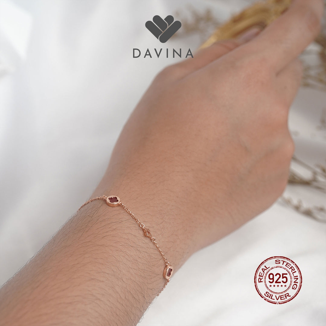 DAVINA Ladies Jenneth Red Bracelet Rose Gold Plated Sterling Silver 925