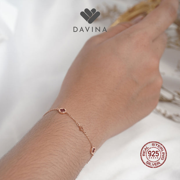 DAVINA Ladies Jenneth Red Bracelet Rose Gold Color Sterling Silver 925