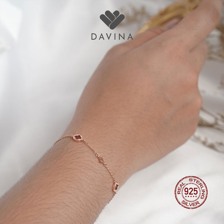 DAVINA Ladies Jenneth Red Bracelet Rose Gold Color Sterling Silver 925