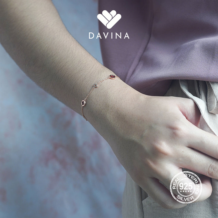 DAVINA Ladies Jenneth Red Bracelet Rose Gold Plated Sterling Silver 925