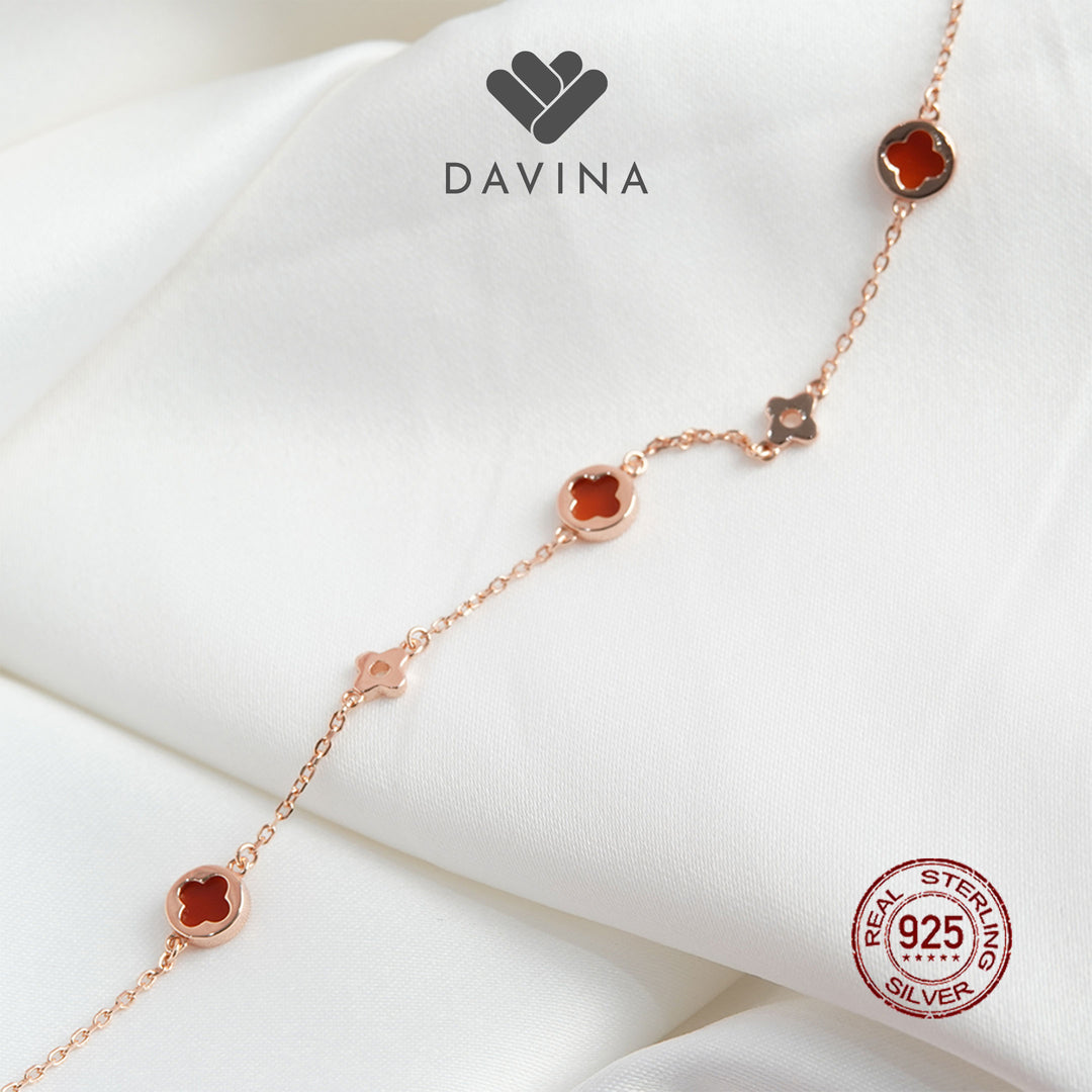 DAVINA Ladies Jenneth Red Bracelet Rose Gold Plated Sterling Silver 925