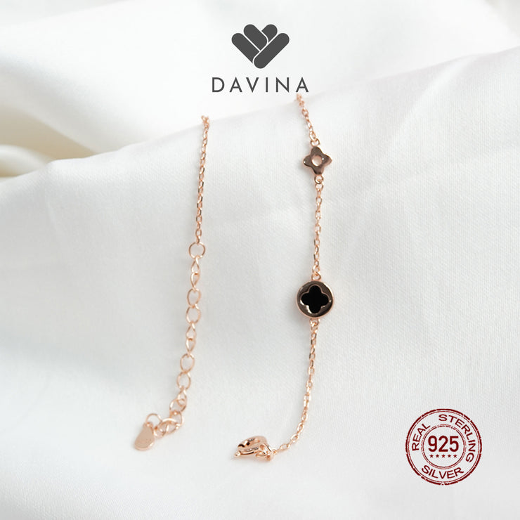 DAVINA Ladies Jenneth Black Bracelet Rose Gold Plated Sterling Silver 925