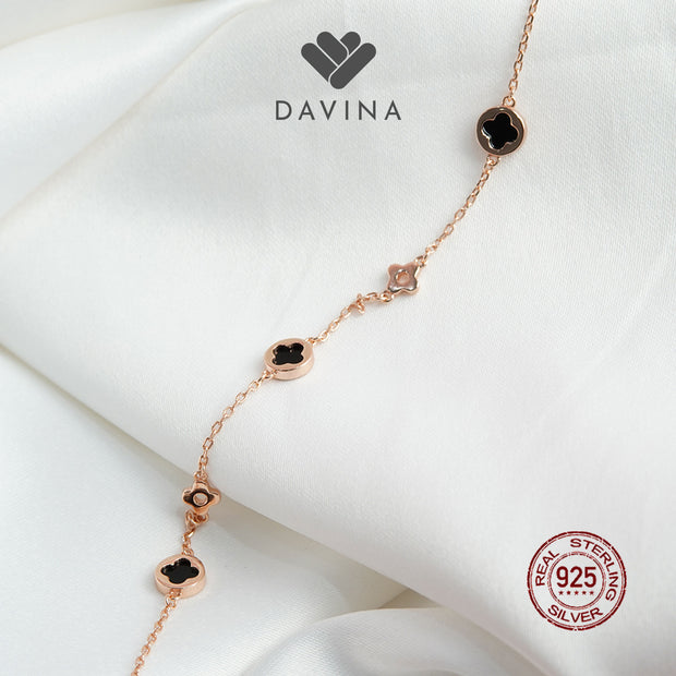 DAVINA Ladies Jenneth Black Bracelet Rose Gold Plated Sterling Silver 925