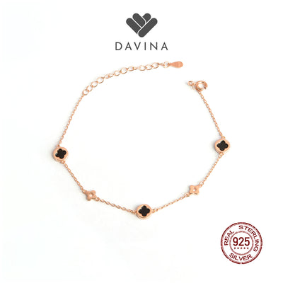 DAVINA Ladies Jenneth Black Bracelet Rose Gold Plated Sterling Silver 925