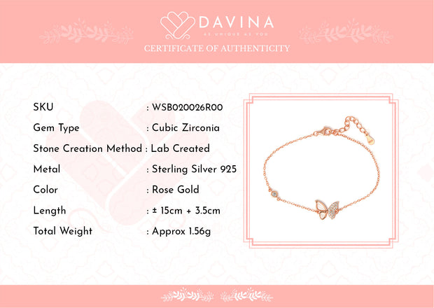 DAVINA Ladies Mariposa Bracelet Rose Gold Plated Sterling Silver 925