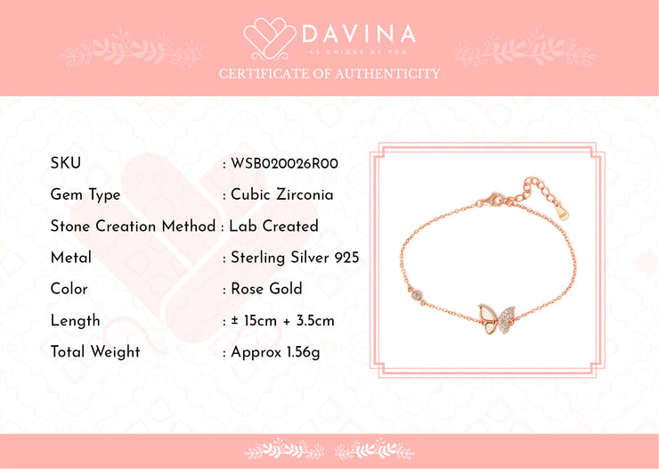 DAVINA Ladies Mariposa Bracelet Rose Gold Plated Sterling Silver 925