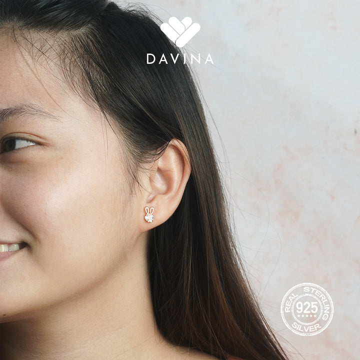 DAVINA Ladies Bunny Earrings Rose Gold Plated Sterling Silver 925